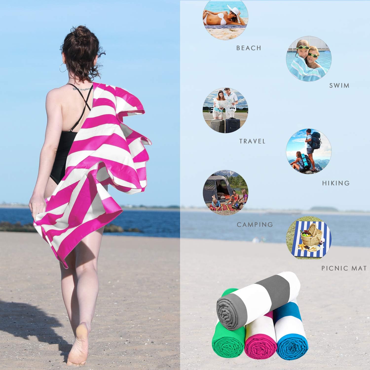 Your Choice Microfiber Towel Quick Dry Towel Set for Beach, Travel, Swim, Pool, Camping, Outdoors and Sports Towel - Lightweight, Compact and Sand Free (Extra Large XL 67x35, Large 60x30) : Sports & Outdoors