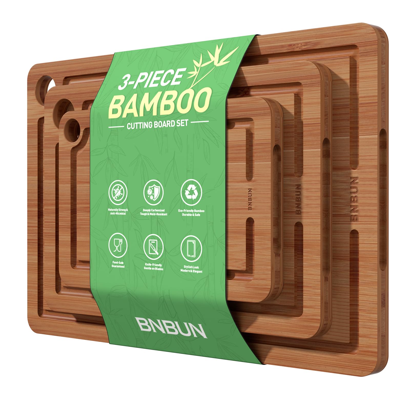 Photo 1 of **2 PCS*Bamboo Cutting Board for Kitchen – 3-Piece Wooden Boards with Juice Grooves, Side Handles, Non-Slip Mats – Perfect for Meat, Veggies, Fruit – Ideal Kitchen Gift