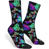 JKJOJIA Colorful Butterfly Novelty Socks For Men Women, Funny Crazy Crew Socks Casual Dress Socks Gifts