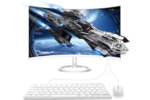EUISHIHUA 23.8” Curved Monitor All-in-One Computers, N5095 Quad-Core Desktop Computer, 8G RAM 512G SSD IPS HD Display Audio Speaker, WiFi Bluetooth for Home Entertainment Business Office White