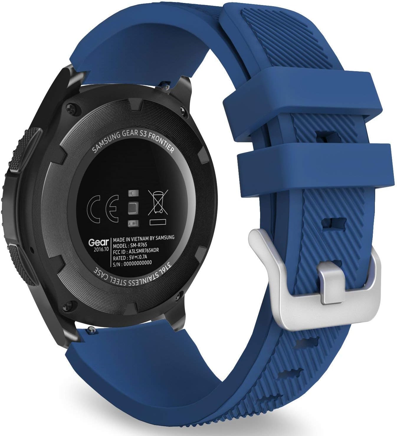 MASKED® Silicon Wrist Strap Band for Samsung Watch 3 (45mm) / Gear S3 Classic/Frontier/Amazfit GTR 47mm (Navy Blue, 22mm)