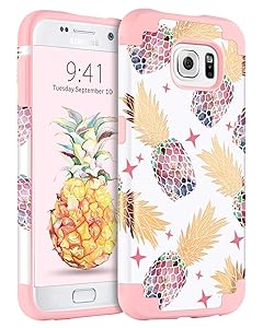 Case for Samsung Galaxy S6, BENTOBEN Cute Pineapple Girl Women Phone Cases Heavy Duty Dual Layer Hybrid Hard Glossy Cover Shockproof Protective Rugged Bumper Case for Galaxy S6 ((G920), Rose Gold/Pi