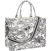 YHSHYZH Large Tote Bag for Women with Strap, Linen Jacquard Handbag, Retro Tiger Leopard Embroidered Purse | Detachable Strap, Retro Embroidered, Versatile