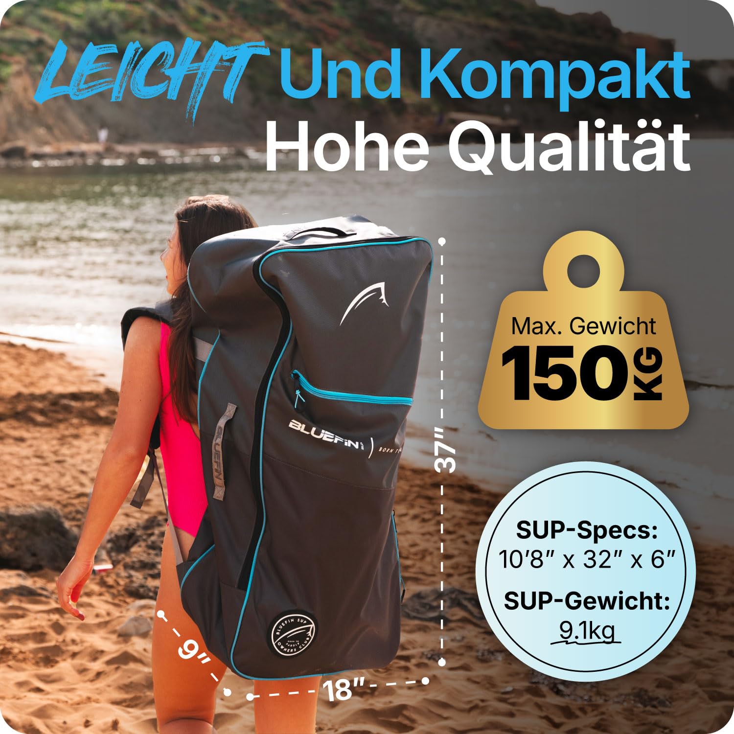 Bluefin Cruise 10'8 Blau aufblasbares Paddleboard | Premium-SUP-Paket & Zubehör | Rutschfestes Deckpad & leicht | 6' Dickes Allround-SUP-Paddleboard | Stand-up-Board für Erwachsene & Jugendliche 5