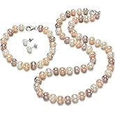 8-9mm Freshwater Pearl Necklace, Bracelet, and Stud Earrings Set for Women and Men | Pearl Strand Jewelry Gift Set