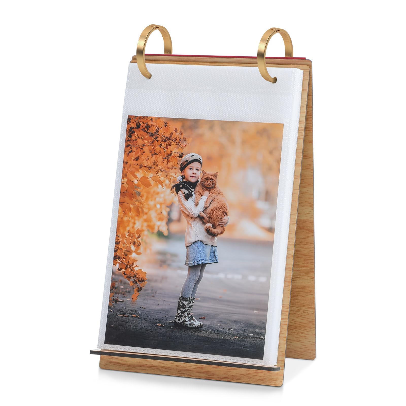 ZEEYUAN Calendar Photo Album 13 x 18 cm Insert Photo Frame Stand Wooden Holds 60 Photos