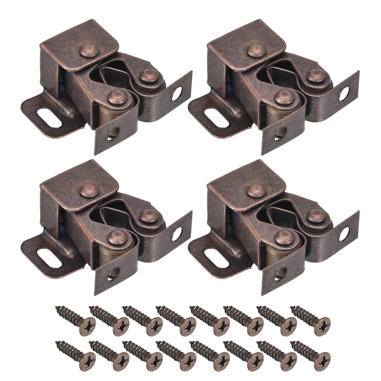 uxcell 4 Set Double Roller Catch Cabinet Latch Hardware Fitting for Cabinet Cupboard Closet Furniture Door, Retro Copper