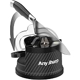 AnySharp &ndash; EDITIONS &ndash; Hands Free Knife Sharpener, Carbon | Easy to Use Sharpening Tool, PowerGrip Suction Base, 20-Deg Pre-Set Angle, For All Knives: Chef's, Serrated, Hardened Steel