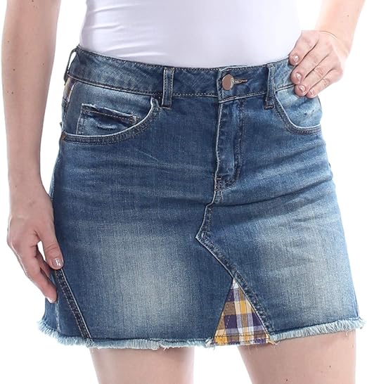 contrast denim skirt
