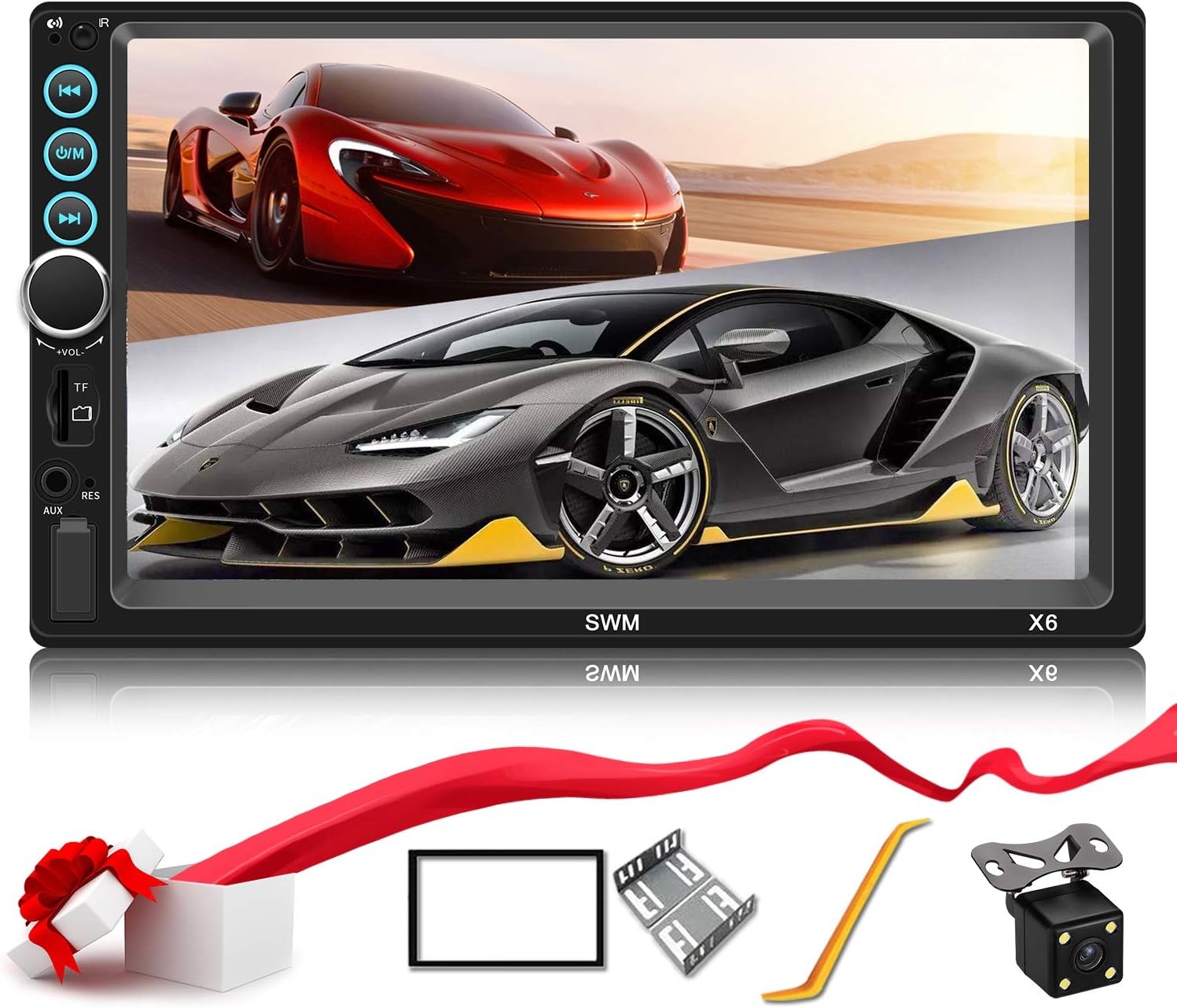 Double Din Car Stereo Upgrade 7 inch Touch Screen Car Radio MP5/4/3 Player FM Radio Video Audio Compatible with Bluetooth Support Rear-View Camera Mirror Link Android & iPhone