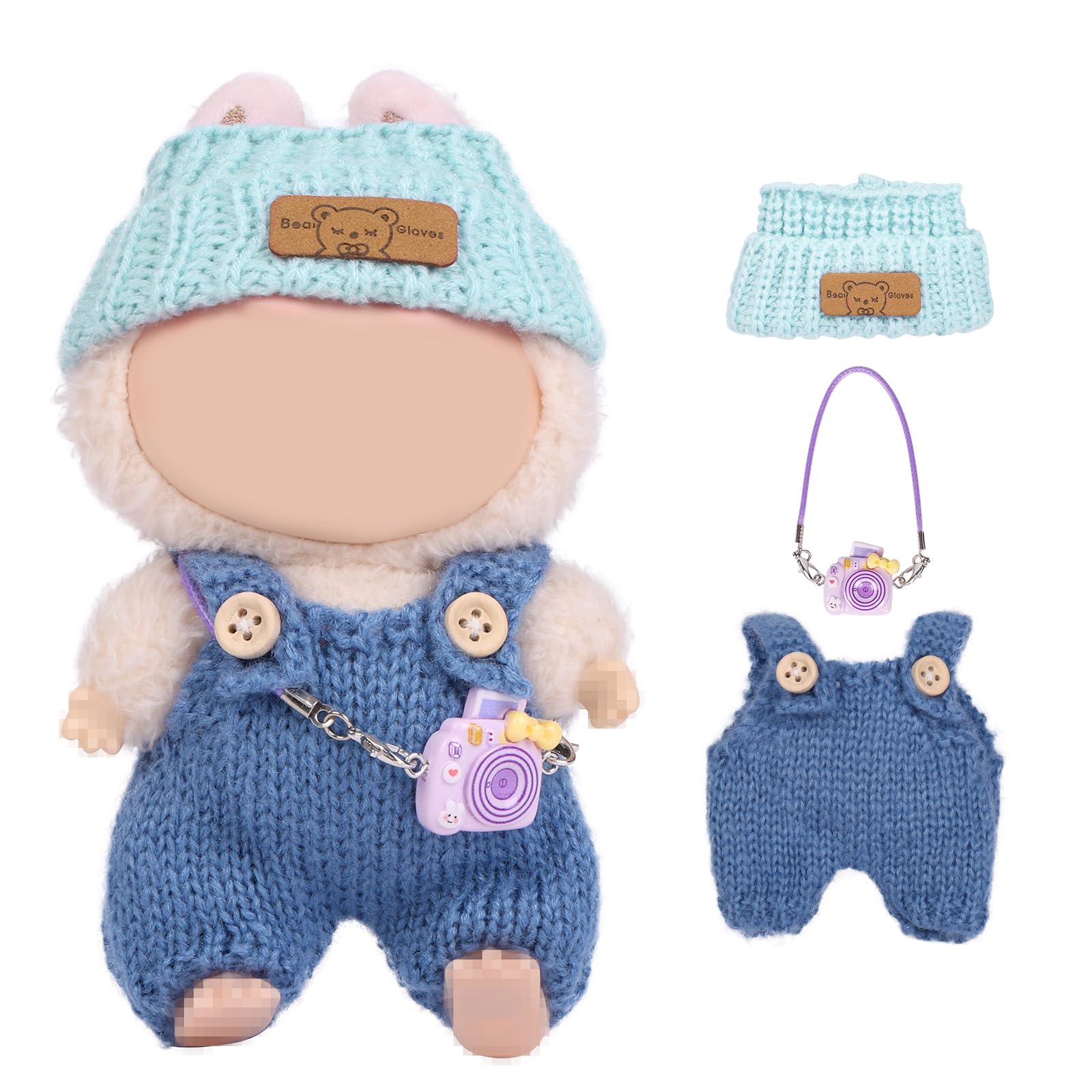 Vicloon 3 Pcs Doll Clothes For 17cm Dolls, Clothes & Accessories for Plush Dolls, Include 1 Hat 1 Woolen Overalls 1 Camera, Birthday Holiday Present for Girls (No Doll)