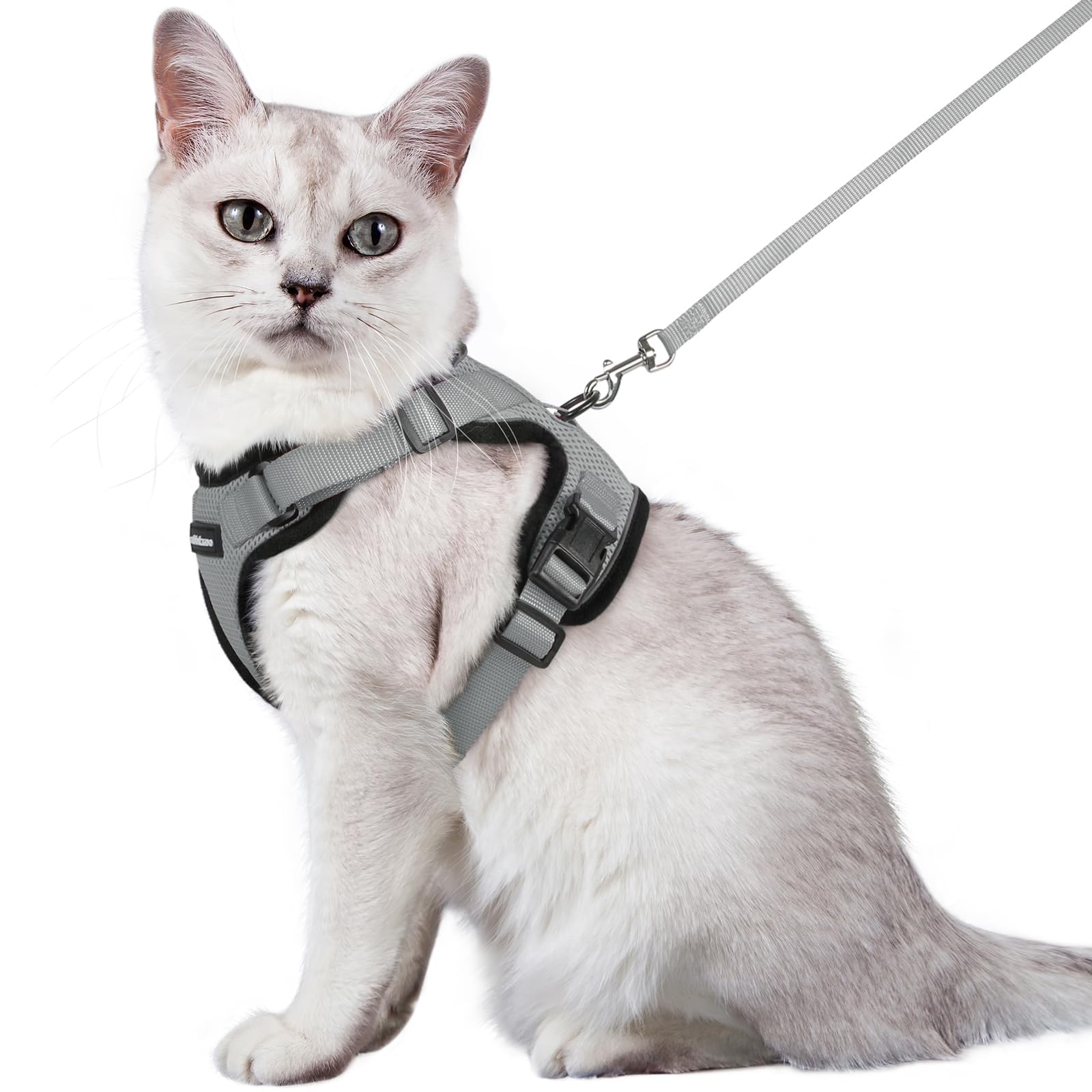 Photo 1 of rabbitgoo Cat Harness and Leash for Walking, Escape Proof Soft Adjustable Vest Harnesses for Cats, Easy Control Breathable Reflective Strips Jacket, Grey, M