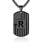 WINFY Initial A-Z Necklace for Men American Flag Dog Tag A-Z Pendant 316L Stainless Steel Chain 22+2 Inches Personalized Patriotic Jewelry for Men