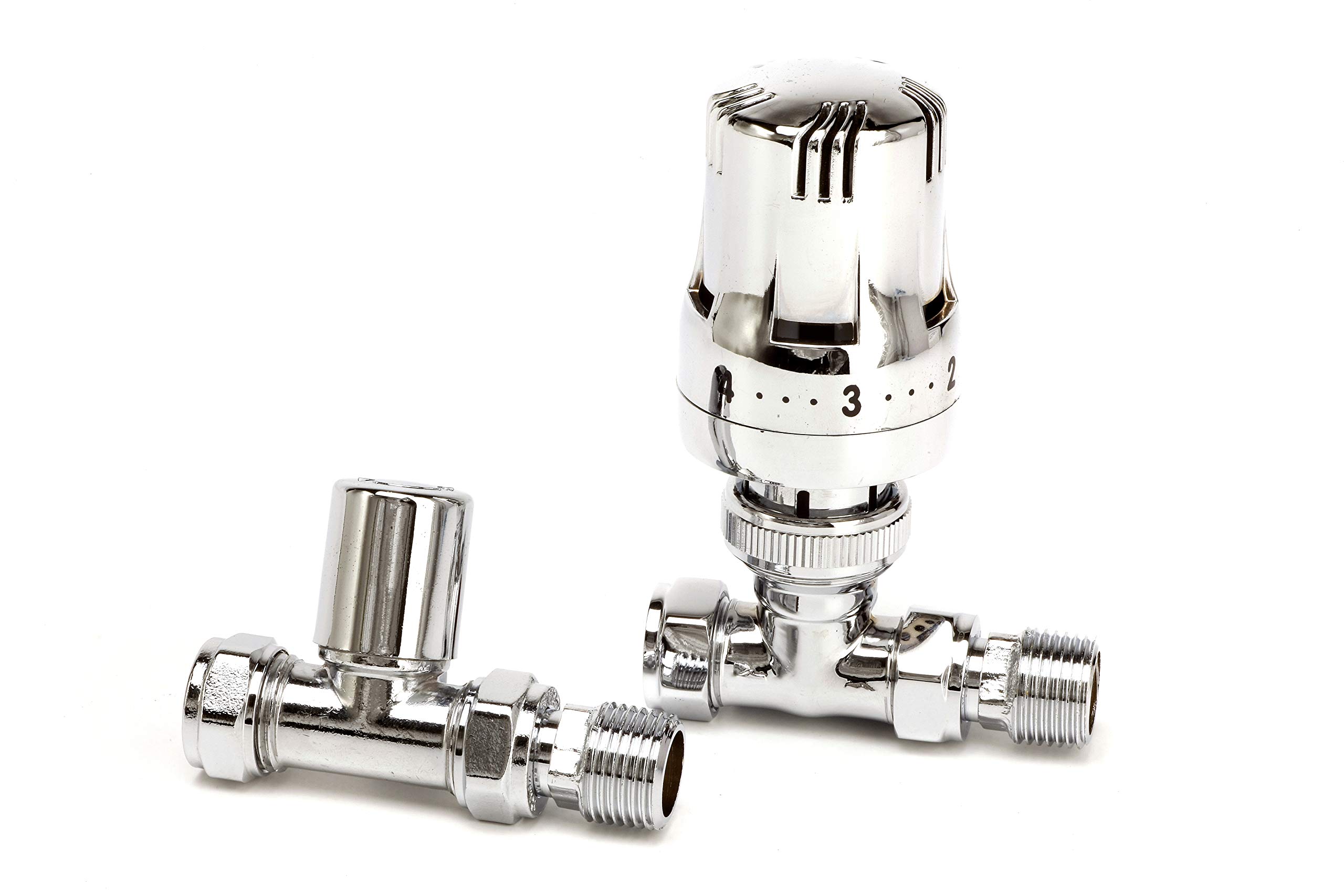 Greened House Haxby Straight Chrome Thermostatic Radiator/Towel Rail Valve 1/2" / 15mm Radiator