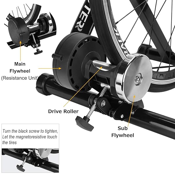 BIKE TRAINER, MAGNETIC BICYCLE STATIONARY STAND FOR INDOOR EXERCISE RIDING, 26-29″ & 700C WHEELS, QUICK RELEASE SKEWER & FRONT WHEEL RISER BLOCK INCLUDED