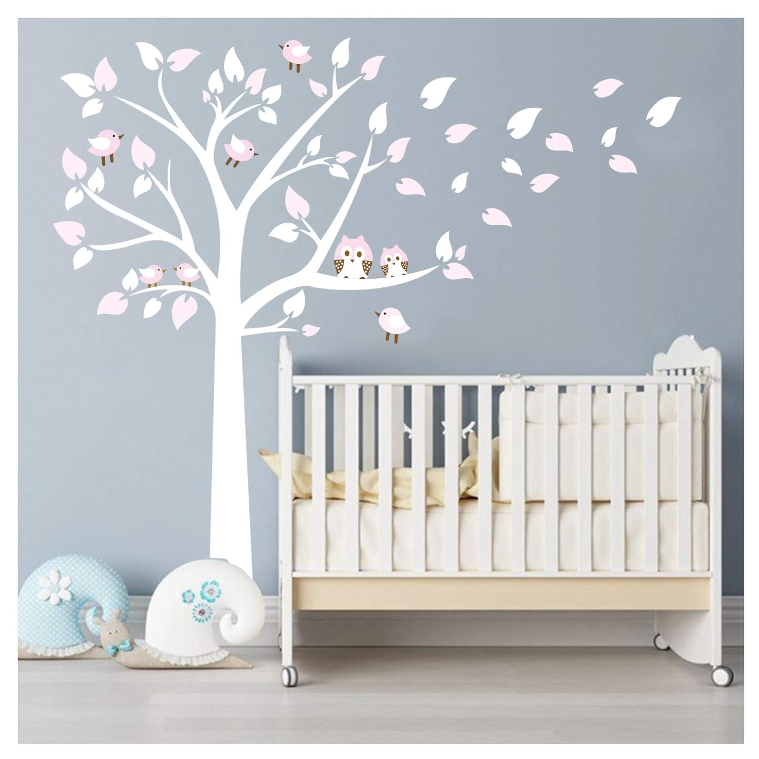 BDECOLL Nursery Wall Stickers By /Owl Standing Huge White Tree ...