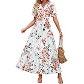 ZESICA Women's 2026 Summer Spring Floral Boho Maxi Dresses Casual Short Sleeve V Neck A Line Flowy Beach Vacation Dress