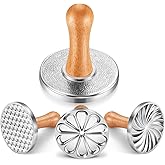 OPPEIN Cookie Stamps Set of 3, Metal Christmas Cookies Press Cutter Mold with Wooden Handle, Cookie Decorating Supplies for DIY Baking, Cake, Pastry,Christmas