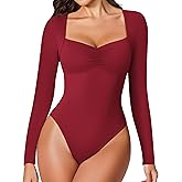Avidlove Women's Sexy Sweetheart Neckline Bodysuit Tops Long Sleeve Double Lined Thong Body Suits Ruched Outfits