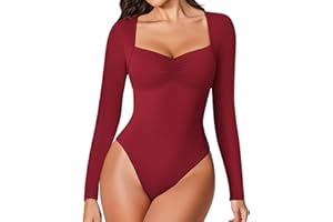 Avidlove Women's Sexy Sweetheart Neckline Bodysuit Tops Long Sleeve Double Lined Thong Body Suits Ruched Outfits