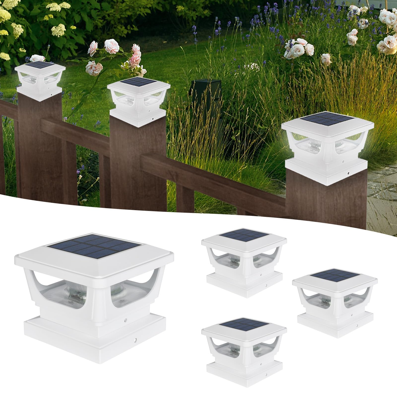 GEYUEYA Home Solar Post Cap LED Lights,Solar Post Lights IP65 Waterproof Garden Lights Fence Post Lights Solar Powered for 3x3 3.5×3.5 4x4 inch Patio Deck Wooden Posts-4 Pack