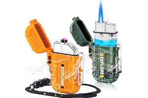 LcFun 2 Pack Waterproof Lighters, Outdoor Windproof Torch Lighters Butane Refillable, Electric Dual Arc Plasma Lighter USB Rechargeable Matches, Christmas Stocking Stuffers Survival Gifts