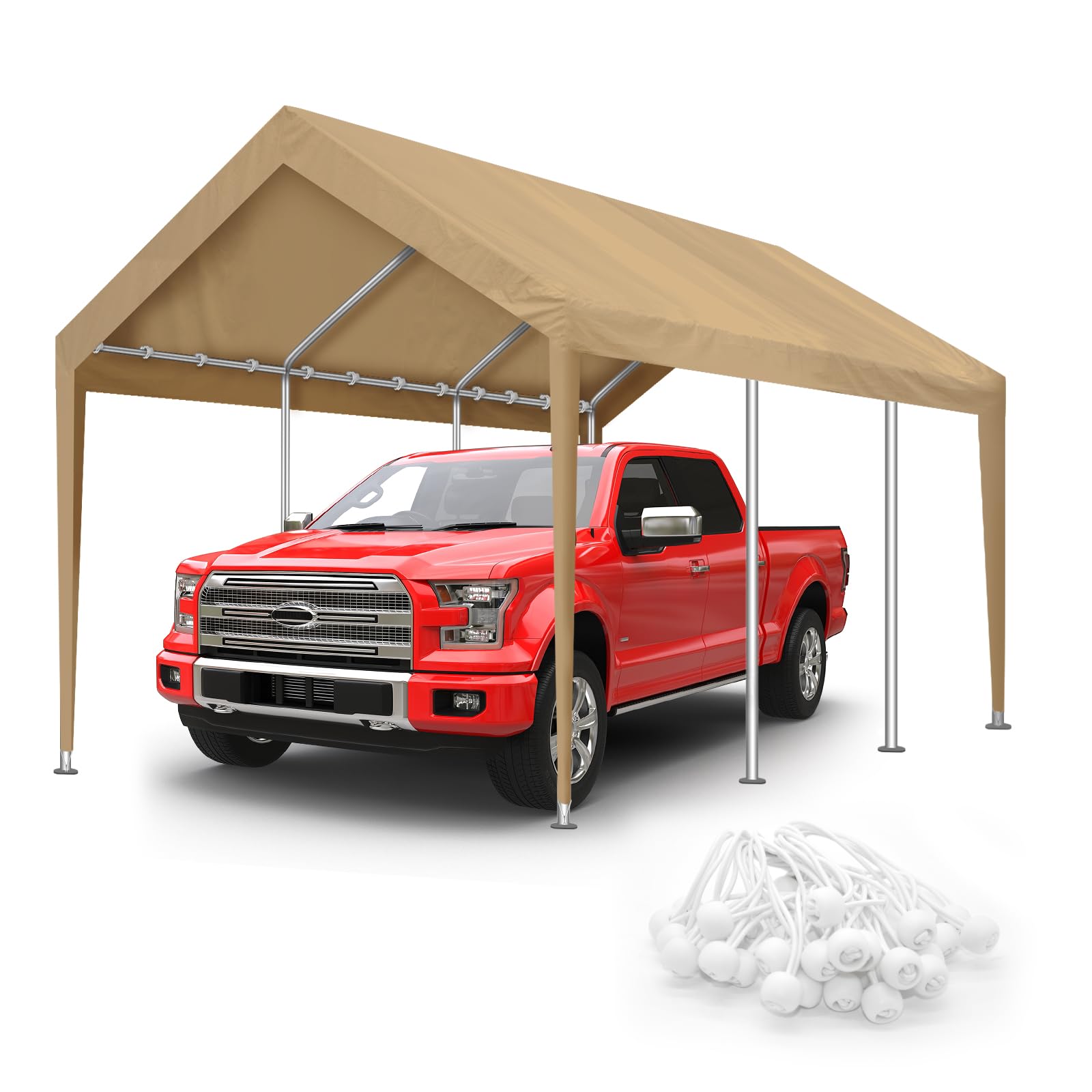 Photo 1 of 10x20FT Carport Canopy Replacement Cover Heavy Duty Waterproof & UV Protected, All Weather Car Shade Canopy with Ball Bungees (Beige, 10'x20', Frame is not Included)