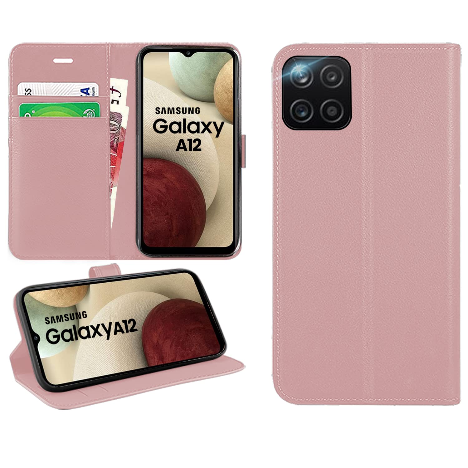 DN-Technology For Samsung Galaxy A12 Case Flip Wallet [Card Holder] [Magnetic Closure] [Kickstand] PU Leather Phone Cover 6.5 inch (ROSE GOLD) — image 1
