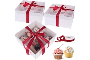 STVIRPOW 6 Packs 1+5 bento cake box with cupcakes with full clear lid 1 small Cake and 5 Cupcakes Box with Stickers for Famil