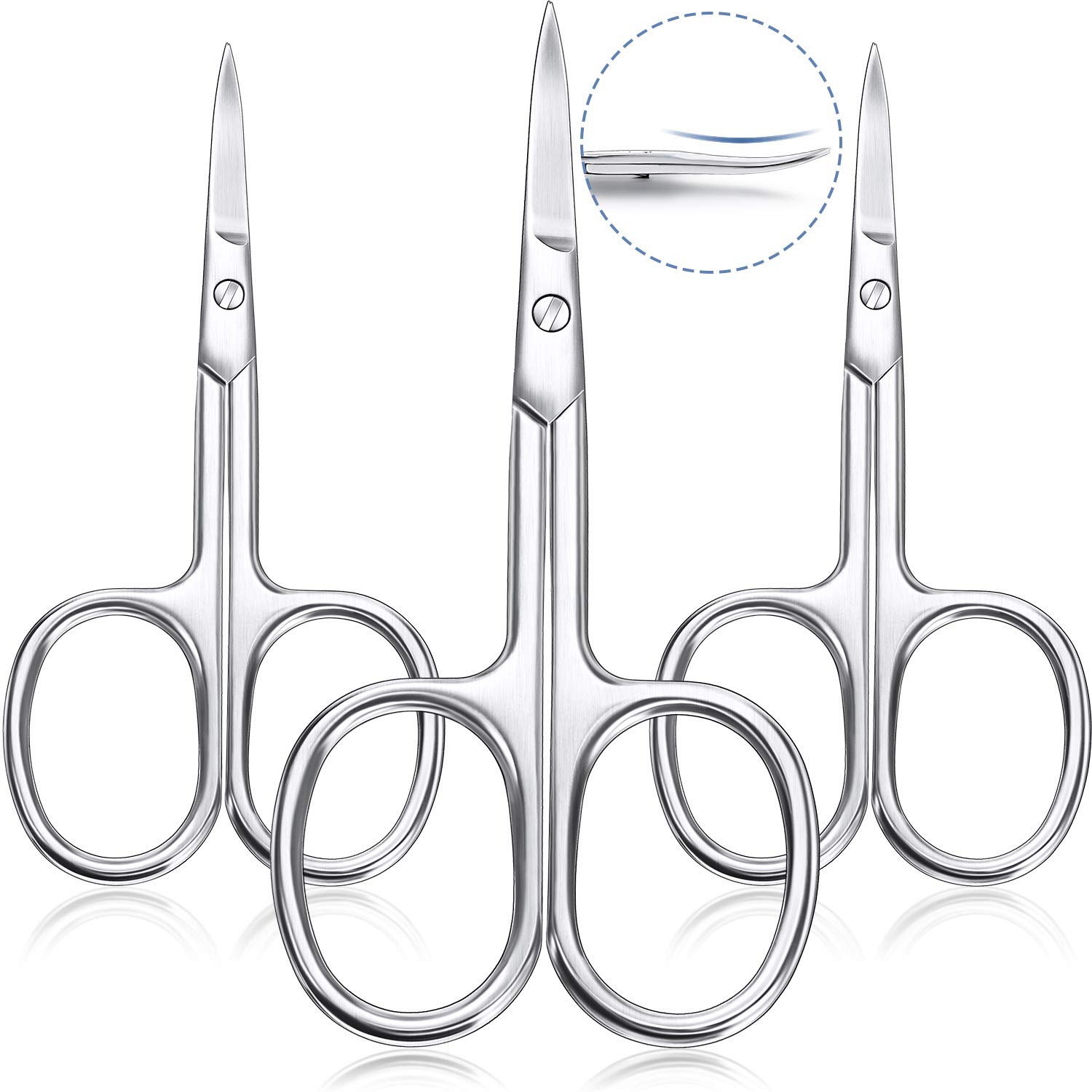 Photo 1 of 3 Pieces Cuticle Curved Scissors Manicure Scissors Stainless Steel Facial Hair Grooming Shears Multi-purpose Curved Shears Craft for Nail, Eyebrow, Eyelash, Dry Skin Blade
