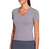 THE GYM PEOPLE Women's V-Neck Crop Workout T-Shirts Slim Fit Basic Short Sleeve Yoga Casual Tee Tops