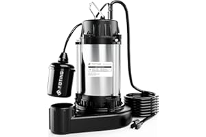 FOTING 1HP Sump Pump Cast Iron and Stainless Steel, 6000 GPH Heavy Duty Submersible Pump with Automatic Tethered Float Switch for Basement, Septic Tank, Basin, Sewage System