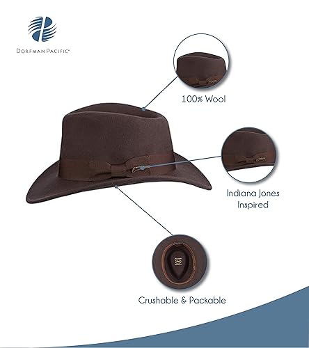 Indiana Jones Men's Water Repellent Wool Felt Fedora, Brown, X
