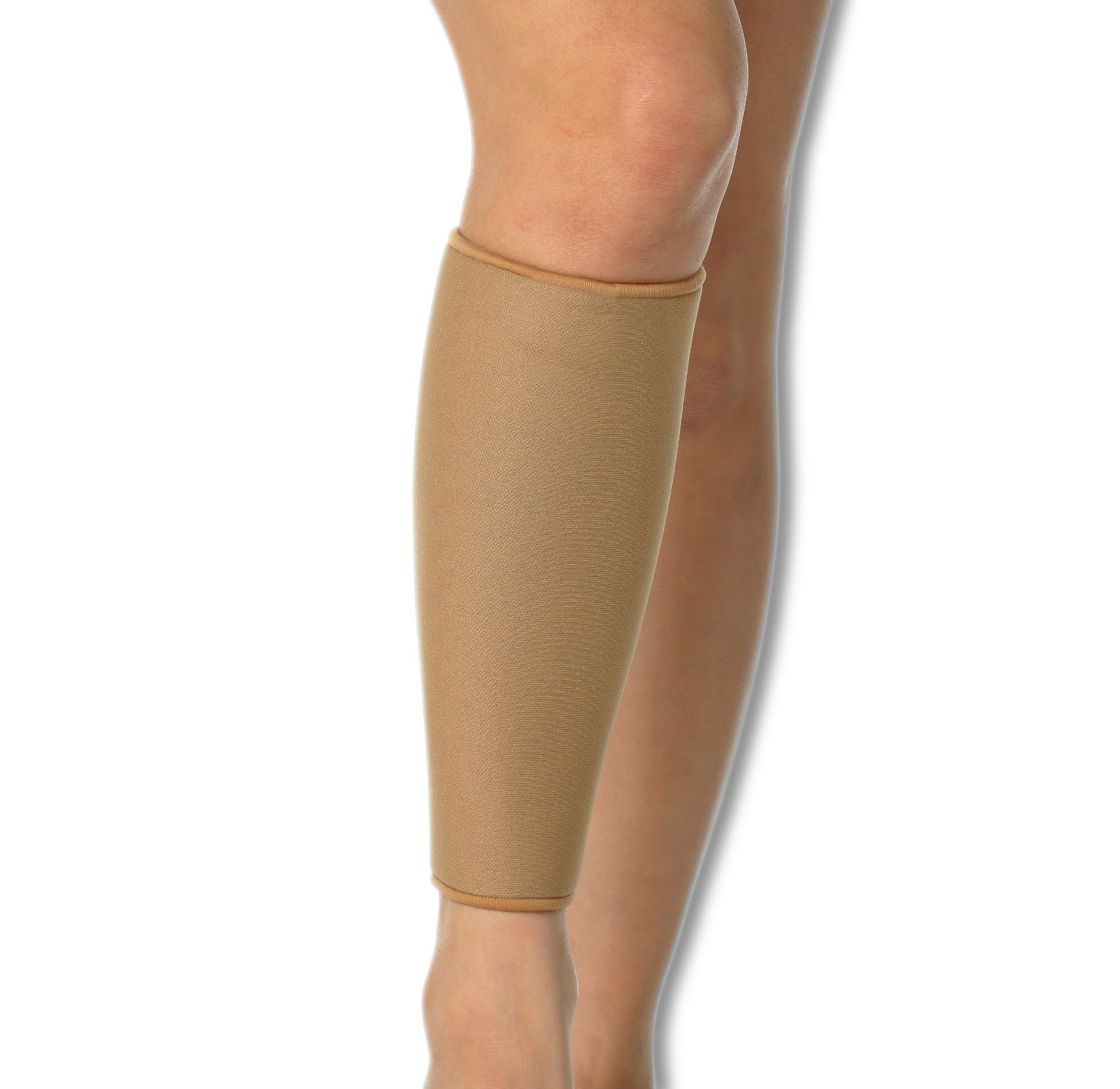 NeoPhysio Medical Grade Elastic Compression Calf Support, Beige Tubular Sleeve - Medium = 33-38cm