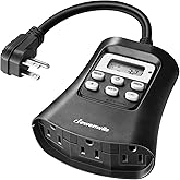 DEWENWILS Outdoor Light Sensor Timer, Digital Programmable Plug in Switch with 3 Grounded Outlets for Outside Lights Pool Pum