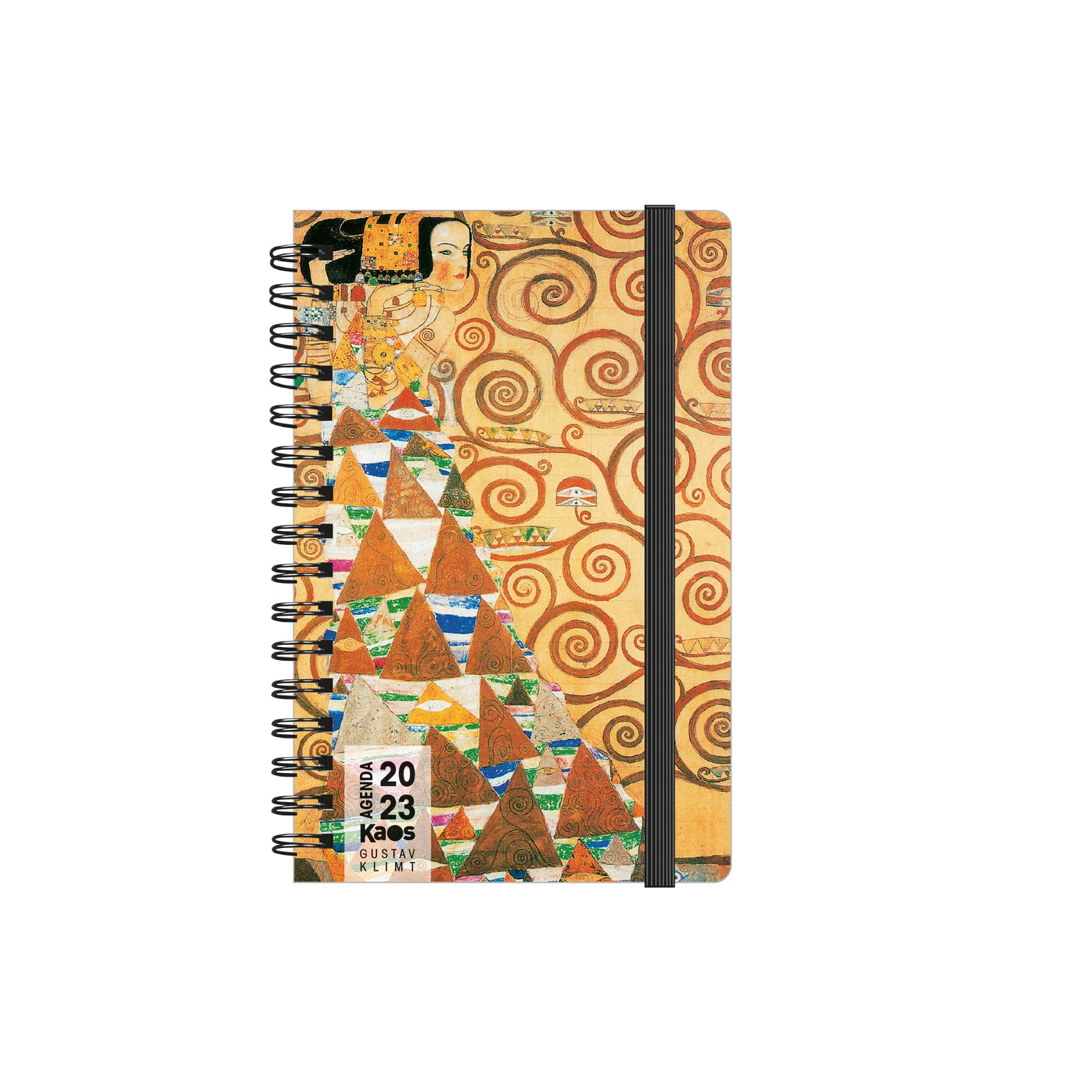 Kaos Weekly Planner 2023 with Spiral - 12 Months with Planner - Pocket 9 x 14 cm - Easy to Carry - for Home Office University - Cardboard Blanket, Flat Elastic Band, Bookmark - Klimt Wait
