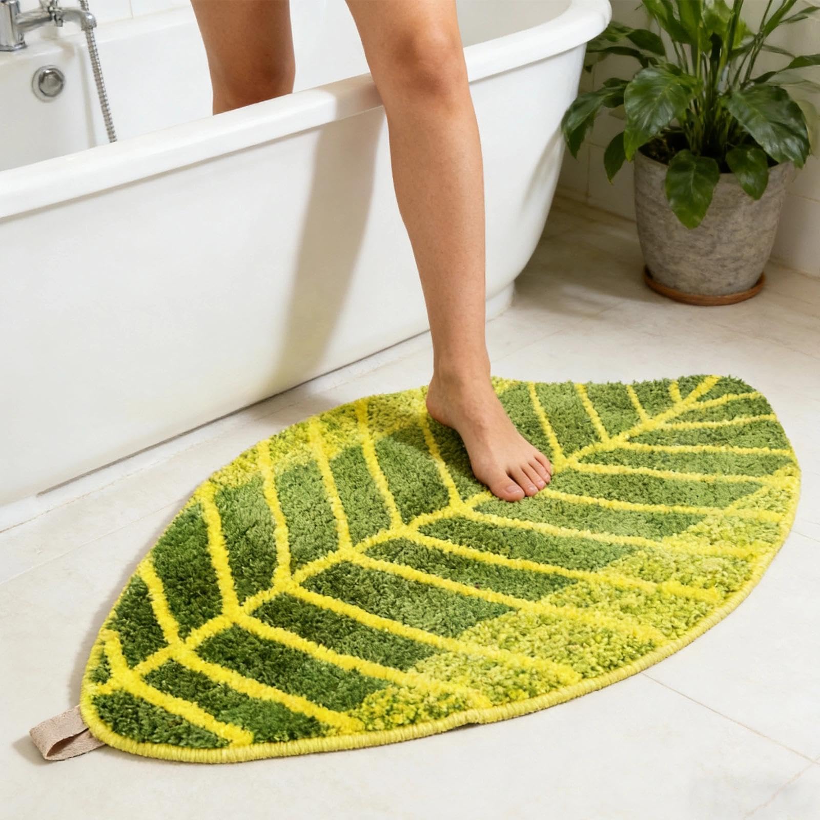 KRUIHAN Bathroom Carpet Mat Soft Plush - Leaves Shape Floor Anti-Slip Water Absorption Area Rug for Bedroom Kitchen Door Bathtub 45 * 75cm — image 1