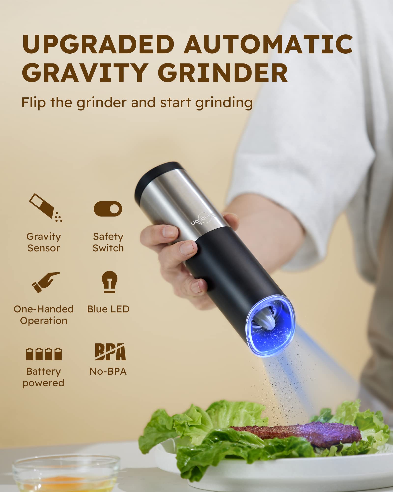 Mua Sangcon Gravity Electric Salt and Pepper Grinder Set With Safety ...