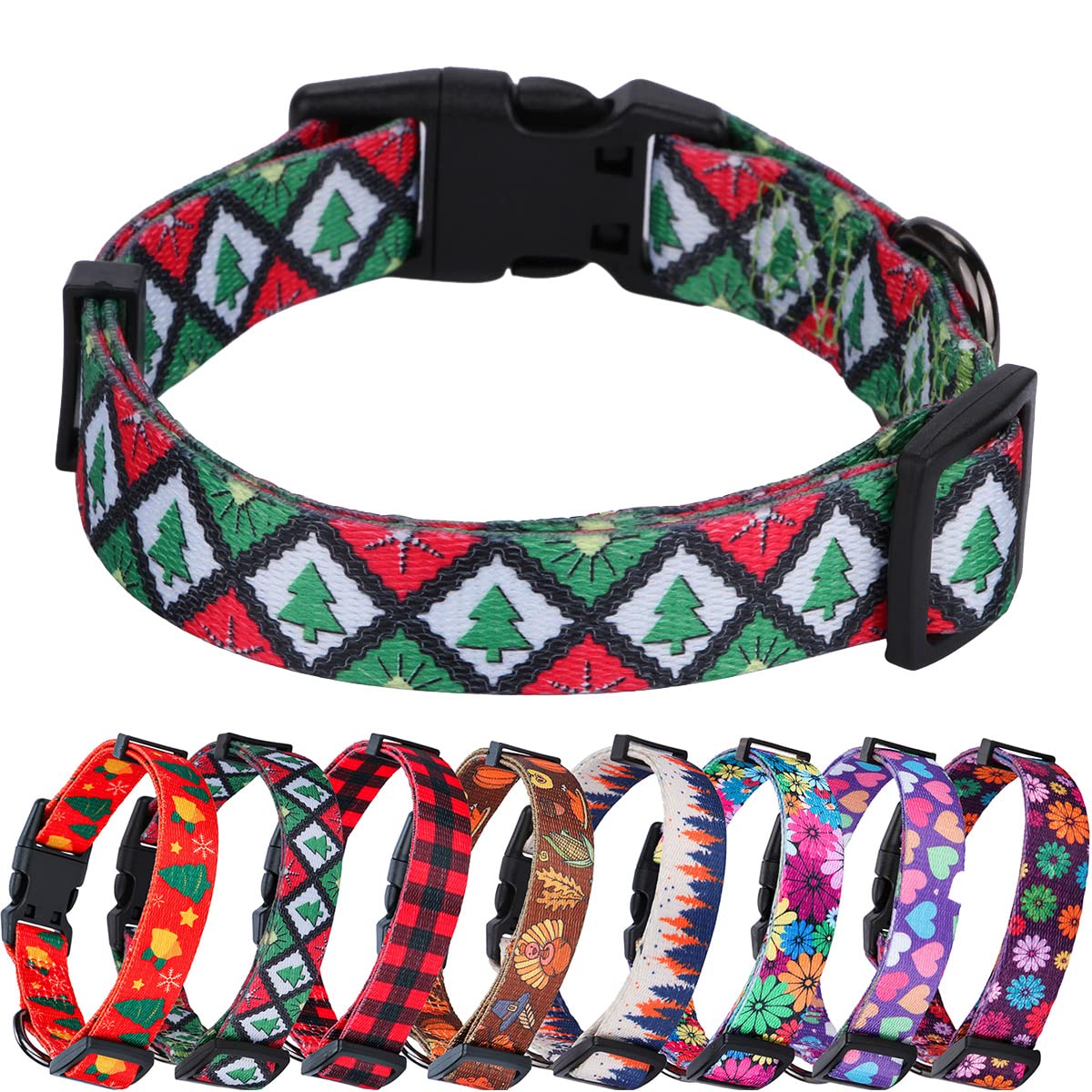 Rhea Rose Christmas Dog Collars Green Christmas Tree Pattern Holiday Festival Green Tree S — image 1