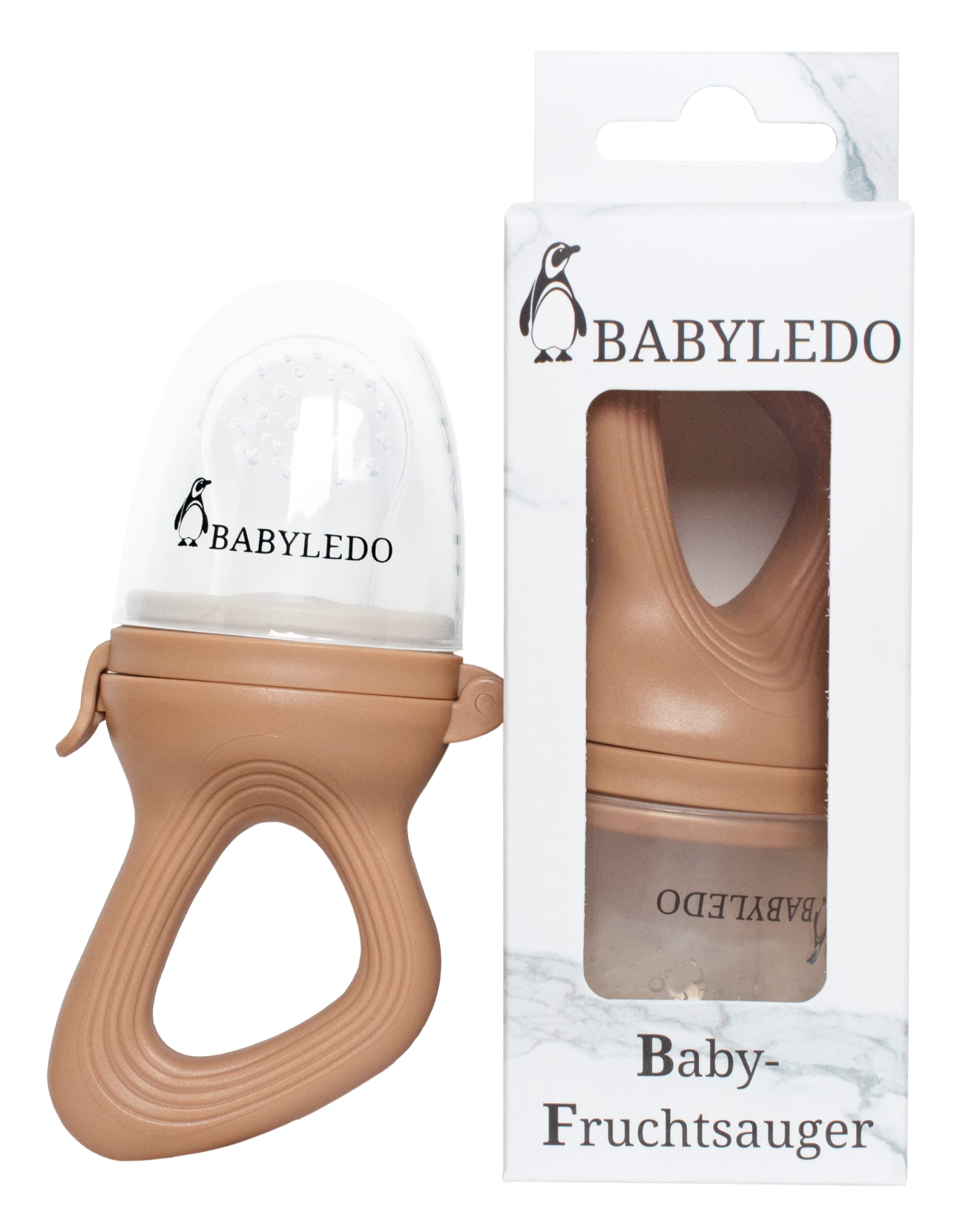 BABYLEDO Baby Fruit Dummy with Teething Ring for Fruit and Vegetables, Baby Teething Aid (Fox Brown)