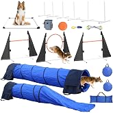 POPMOON Agility Training Equipment for Dogs, 13 PCS Dog Agility Equipment | Backyard &amp; Indoor Training Professional Agility Course for Dogs with Adjustable Jumps,Collapsible Tunnel,Ball,Storage Bags