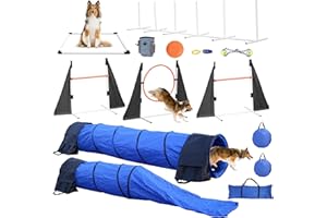 POPMOON Agility Training Equipment for Dogs,Dog Agility Equipment for Backyard&Indoor Training-Professional Backyard Course with Adjustable Jumps,Collapsible Tunnel,Storage Bags&Toys (Blue, 13 PCS SET)