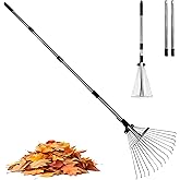 Garden Rake for Leaves,Heavy Duty Metal Adjustable Leaf Rake for Lawns,Long Handle 33"-69" with Expandable Head 8"-15",Garden