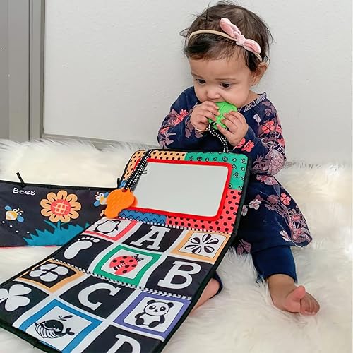 UNIH Tummy Time Floor Mirror Baby Toys with Teethers Cloth Books