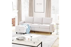 Lonkwa Convertible Sectional Sofa Couch L-Shaped Couch with Storage Ottoman, Beige Couches for Living Room, 3-Seat Sectional Sofas for Living Room/Bedroom/Office/Small Space