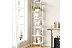 Hzuaneri Bookshelf, Book Shelf, Industrial Bookcase with 2 Hooks, Coner Shelf Storage Organizer for Home Office, Living Room,