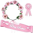 WILLBOND 3 Pcs Big Sister Accessory Set Big Sister Flower Crown Satin Sash Pin Big Sister Gifts for Baby Shower Party