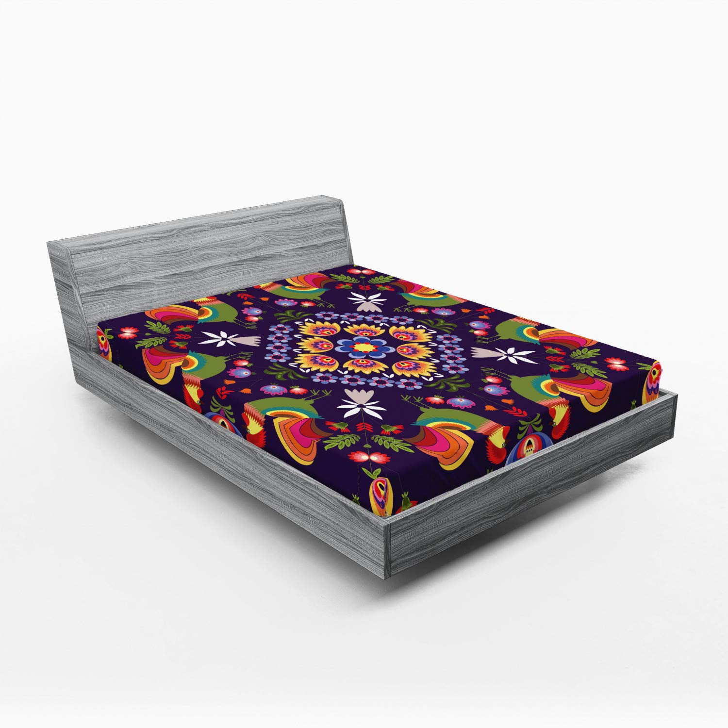 Ambesonne Polish Folk Art Fitted Sheet, Traditional