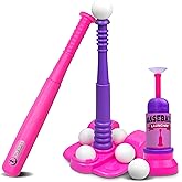 T Ball Stand for Kids and Toddlers 1-3, 3-5, 5-8. Baseball Set Includes 6 Large Balls, an Adjustable Tball Batting Tee, and a Pitching Machine. Kids Bat and T-Ball Set