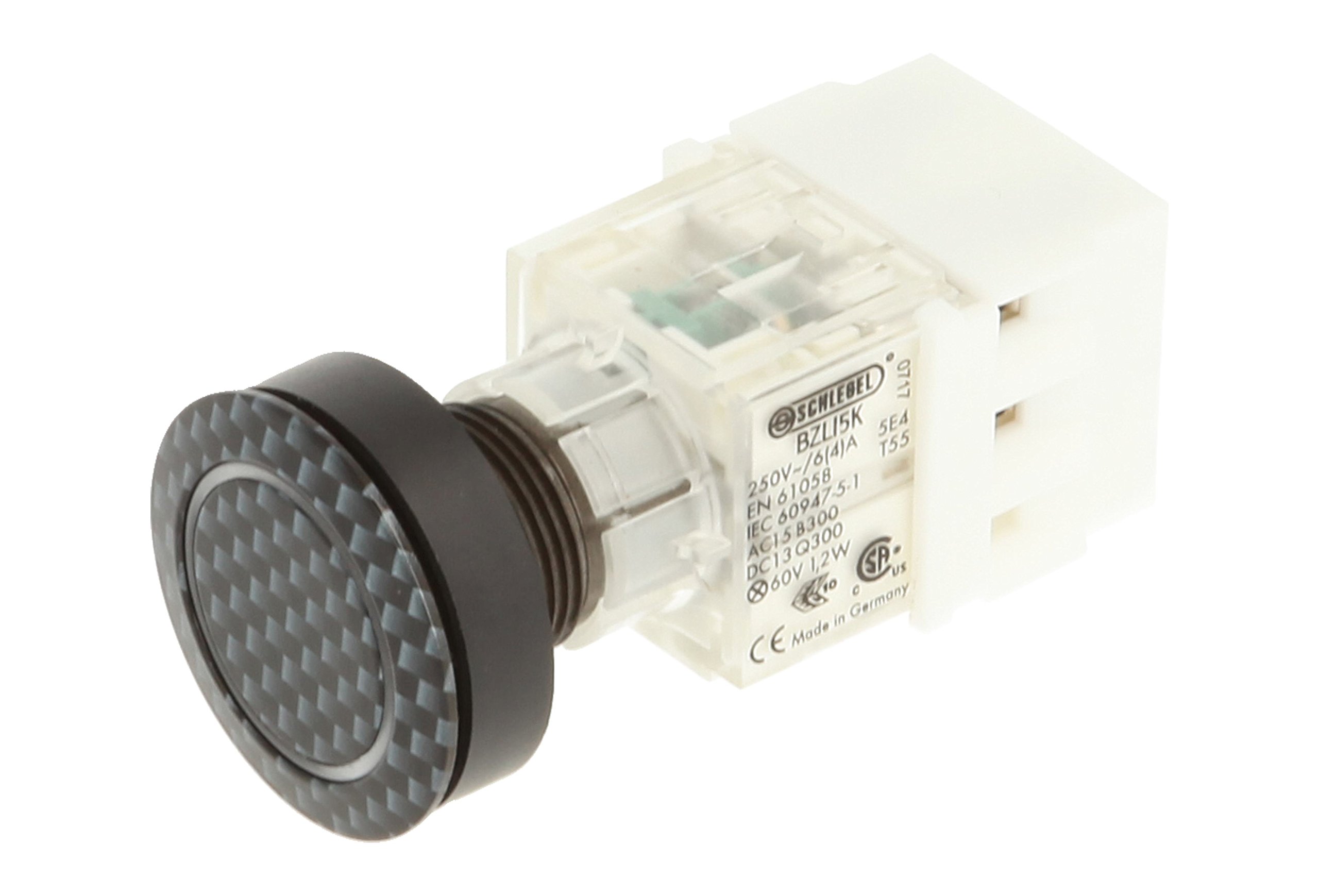 Club 23.000.977 Push Button Carbon Decoration Ring LED Lighting Momentary Contact 1 N/O Contact Socket Type t5,5 K, 24 V, White (Pack of 2)